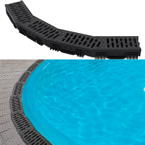 Лоток водоотводной Easy-2 DN100 H70 поворотный (начало) (250х130х70), с решеткой пластиковой А15 черного цвета