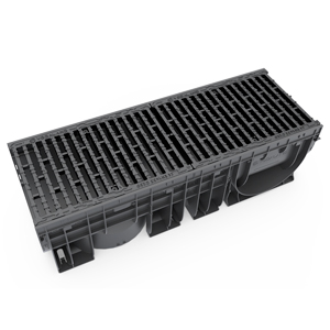 Лоток водоотводный пластиковый BASE DN300 H300 с решеткой чугунной щелевой класс нагрузки C250