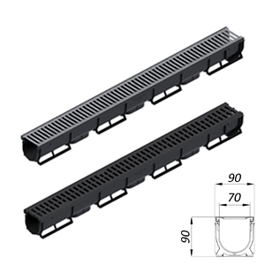 Rigola din plastic Easy1 DN70 H90, cu grătar în fante din plastic (1000x90x90mm) clasa de sarcini A15