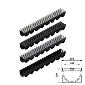 Лоток водоотводный Easy3 DN100 H100, с решеткой щелевой стальной оцинкованной (1000x125x100мм) класс нагрузки А15