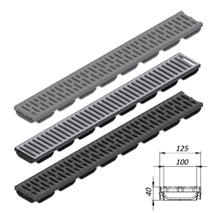 Rigola din plastic Easy Low DN100 H40 cu grătar în fante din plastic negru (1000x125x40mm) clasa de sarcini A15