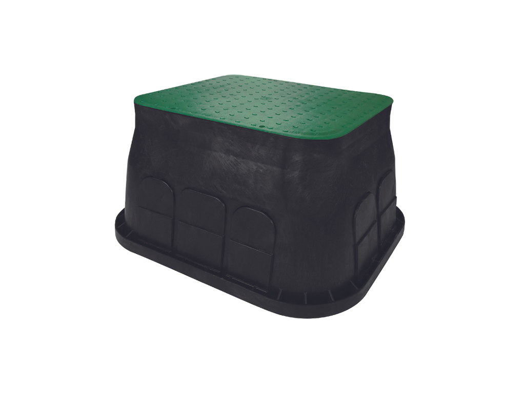 Короб ПП прямоугольная для VALVE MINI TERRA 408х280мм, база 524х386мм, Н=300мм черная+зеленая крышка