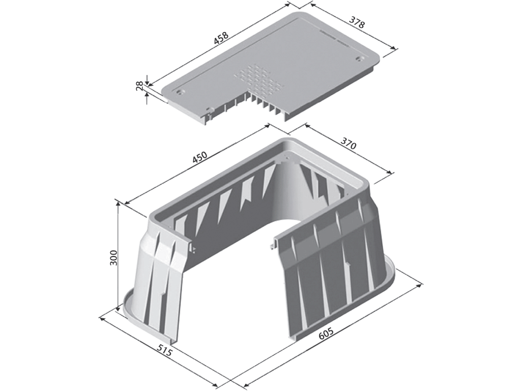 Короб ПП прямоугольная для VALVE MINI JUMBO 460х380мм, база 600х520мм, Н=300мм черная+зеленая крышка