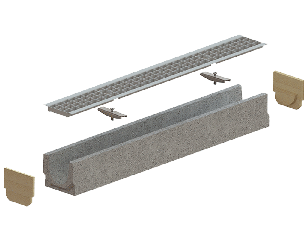 Rigola carosabila BetoMax Basic DN100 H125 cu gratar metalic zincat clasa de sarcini pina la 3 tone (1000x140x125)