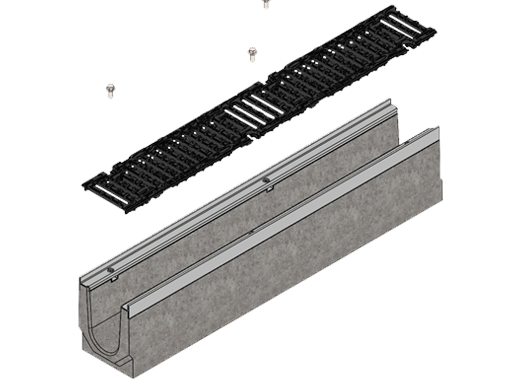 Лоток водоотводный фибробетонный серия PRO DN100 H160 с решеткой чугунной D400 (1000х160х160)