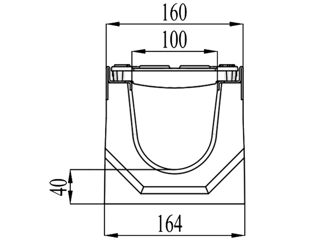 Лоток водоотводный фибробетонный серия PRO DN100 H160 с решеткой чугунной D400 (1000х160х160)