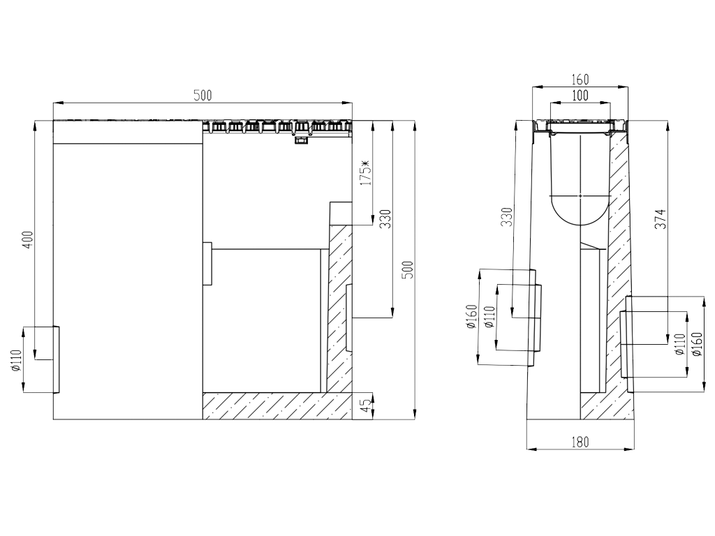 Пескоуловитель водоотводный фибробетонный серия PRO DN100 H500 с решеткой чугунной D400 (500x160x500)