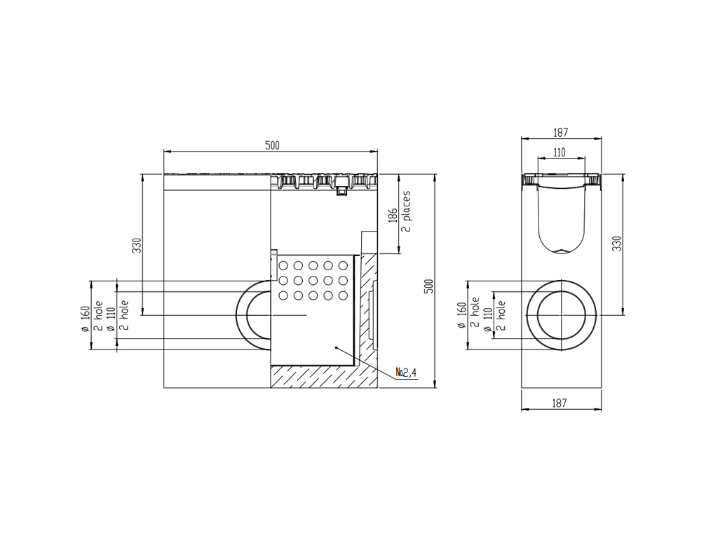 Cămin colector din fibrobeton MEGA DN110 H500 cu grătar fontă Е600 (500x187x500)