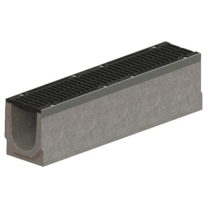 Лоток водоотводный фибробетонный серия PRO DN150 с внутренним уклоном H100-310мм и решетками чугунными класса D400 (1000x210x100-310мм)