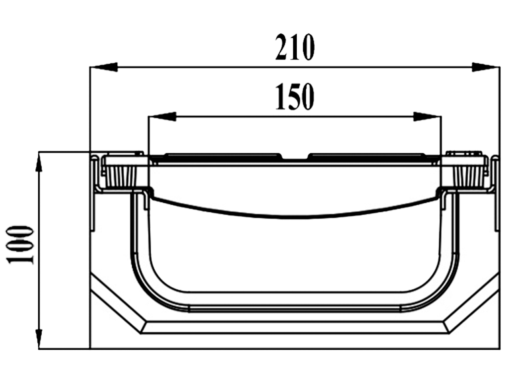 Лоток водоотводный фибробетонный серия PRO DN150 H100 с решеткой чугунной D400 (1000х210х100мм)