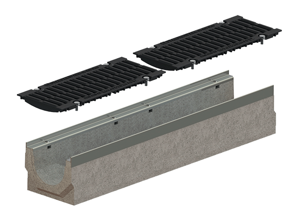 Лоток водоотводный фибробетонный серия PRO DN150 H160 с решеткой чугунной D400 (1000х210х160мм)