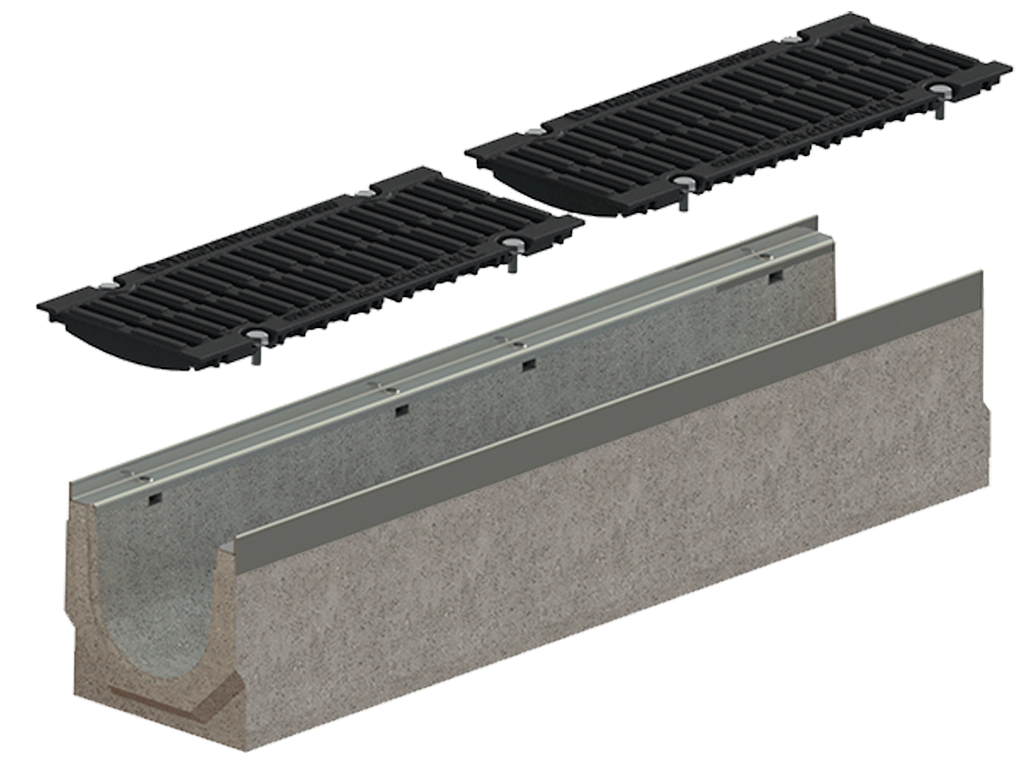 Лоток водоотводный фибробетонный серия PRO DN150 H210 с решеткой чугунной D400 (1000х210х210мм)