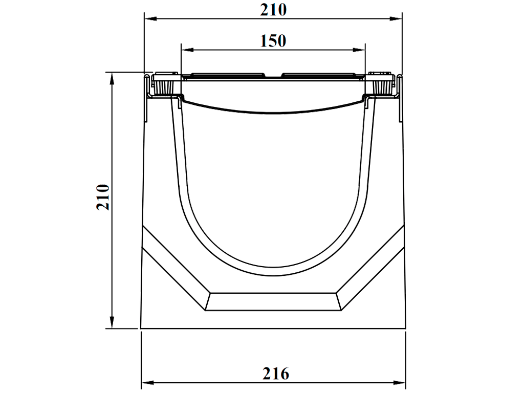 Лоток водоотводный фибробетонный серия PRO DN150 H210 с решеткой чугунной D400 (1000х210х210мм)