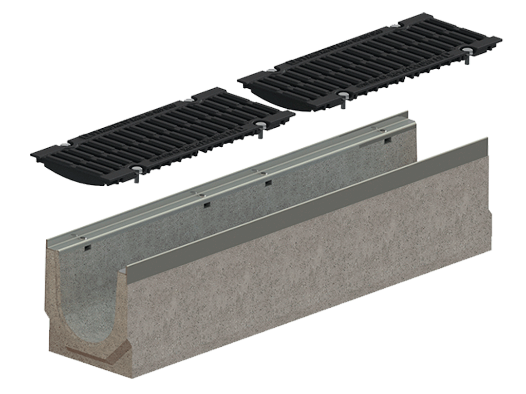 Rigola carosabila din fibrobeton seria PRO DN150 H260 cu gratare din fonta ductilă, clasa D400 (1000x210x260mm)