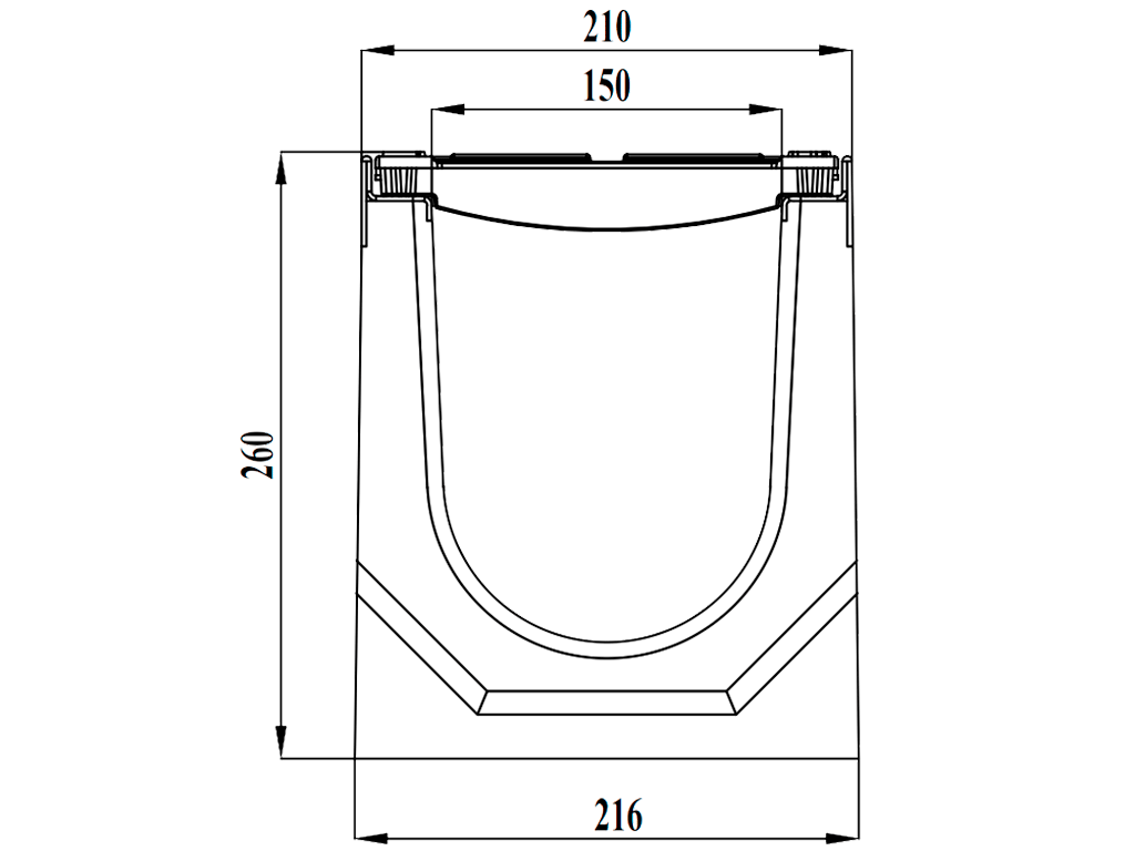 Rigola carosabila din fibrobeton seria PRO DN150 H260 cu gratare din fonta ductilă, clasa D400 (1000x210x260mm)