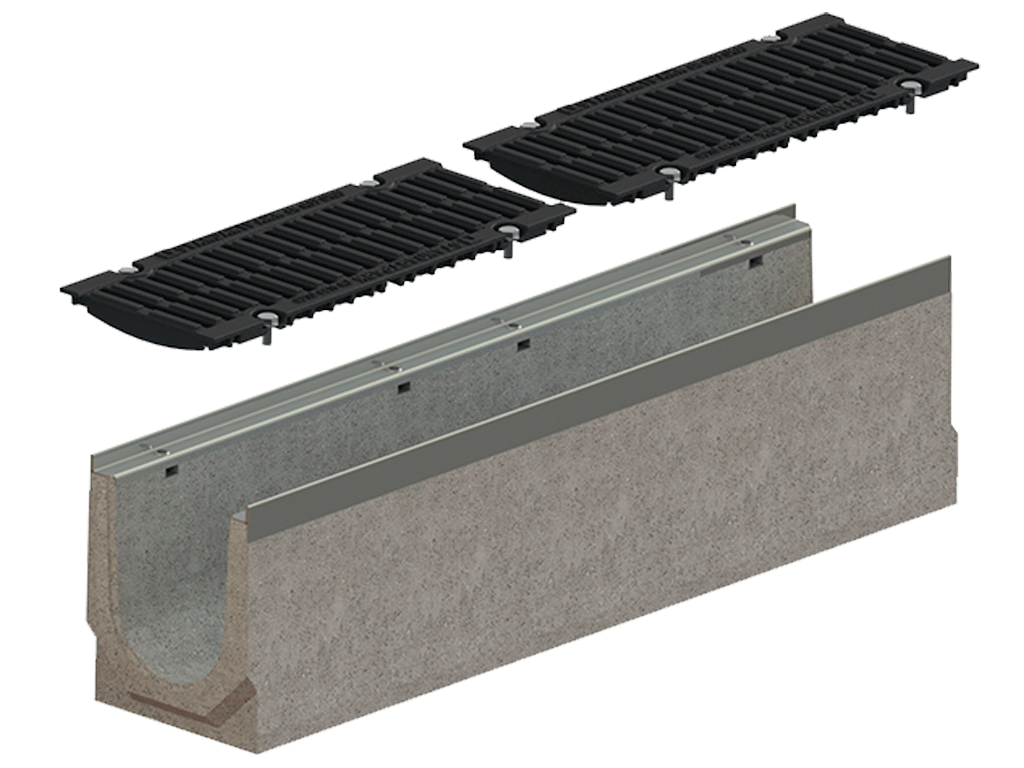 Лоток водоотводный фибробетонный серия PRO DN150 H310 с решеткой чугунной D400 (1000х210х310мм)
