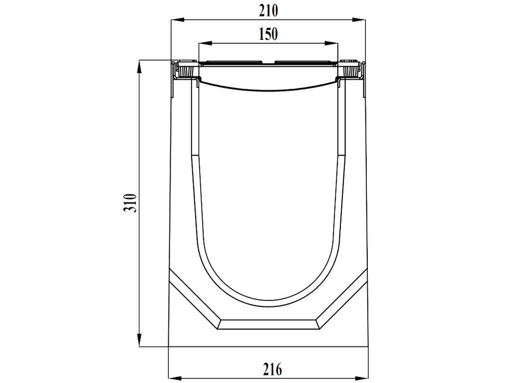 Лоток водоотводный фибробетонный серия PRO DN150 H310 с решеткой чугунной D400 (1000х210х310мм)