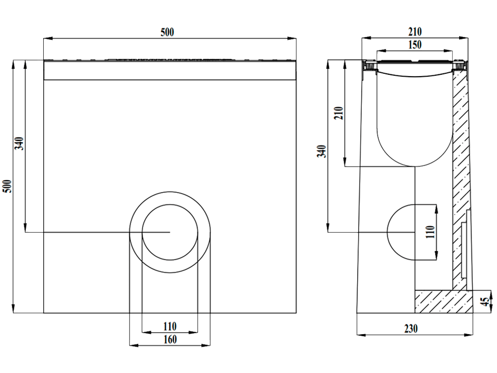 Пескоуловитель водоотводный фибробетонный серия PRO DN150 H500 с решеткой чугунной D400 (500x210x500мм)