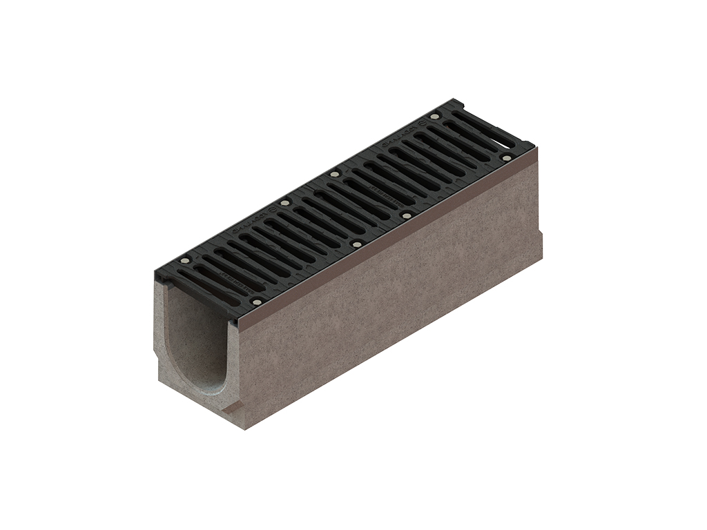 Rigolă carosabilă MEGA DN200 (H215 - H335 mm) din fibrobeton, cu grătare din fontă ductilă E600