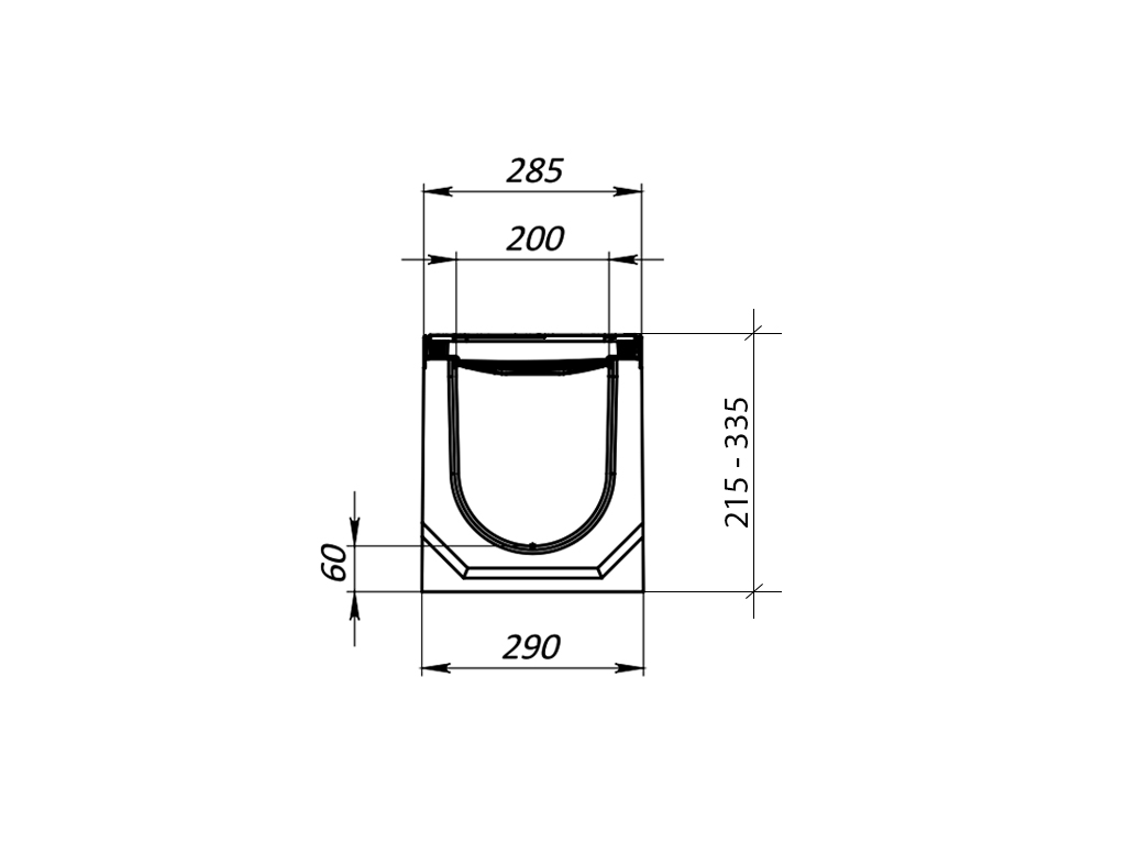 Rigolă carosabilă MEGA DN200 (H215 - H335 mm) din fibrobeton, cu grătare din fontă ductilă E600
