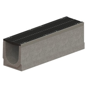 Лоток водоотводный фибробетонный серия PRO DN200 с внутренним уклоном H200-360мм и решетками чугунными класса D400 (1000x260x200-360мм)