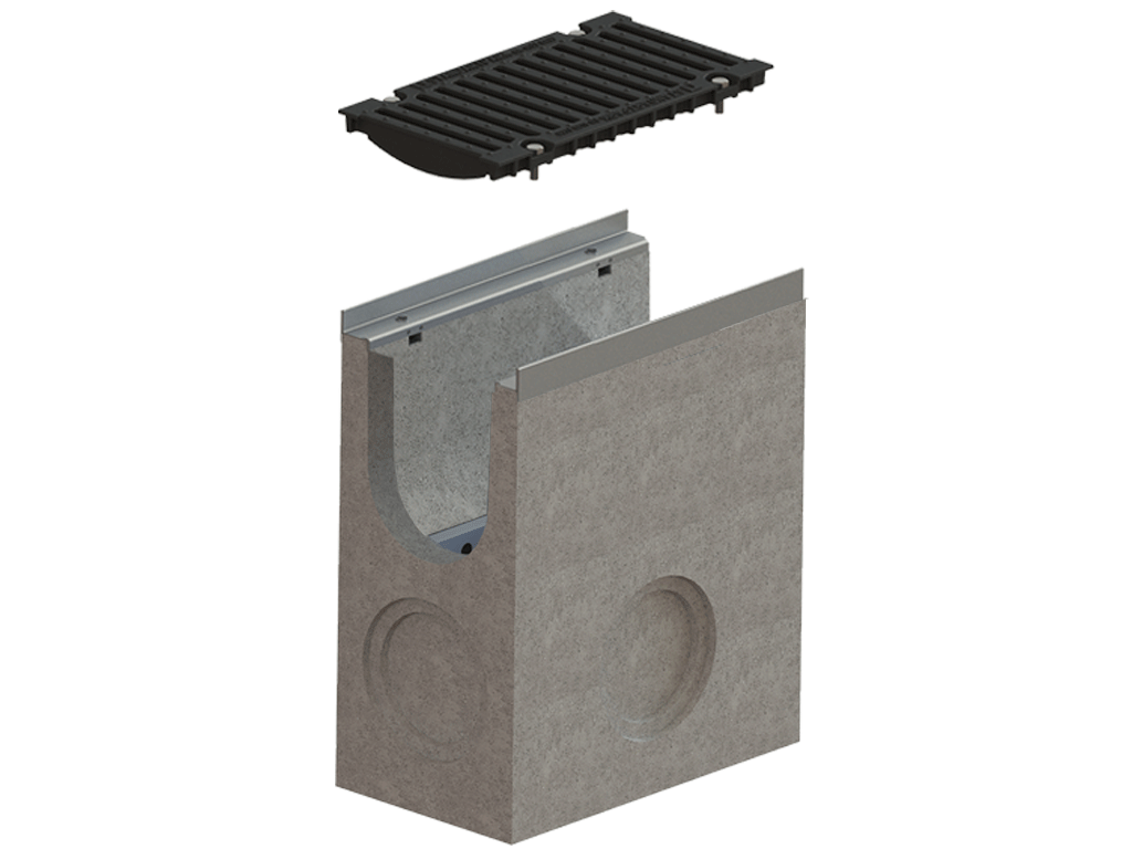 Пескоуловитель из фибробетона MEGA DN200 H600-H1774, трех-секционный с решеткой чугунной Е600 (500x285x600-1774)