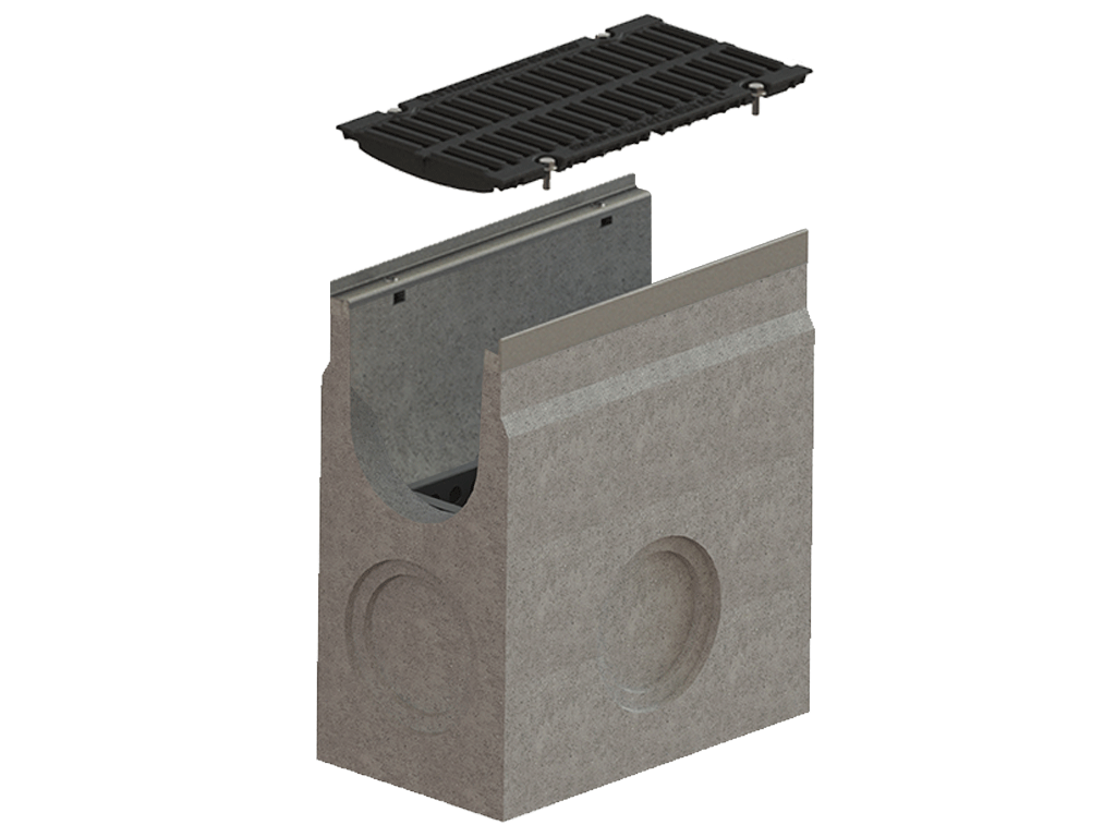Camin colector carosabil din fibrobeton, seria PRO DN200 H600 cu gratar din fontă ductilă, clasa D400 (500x260x600mm)