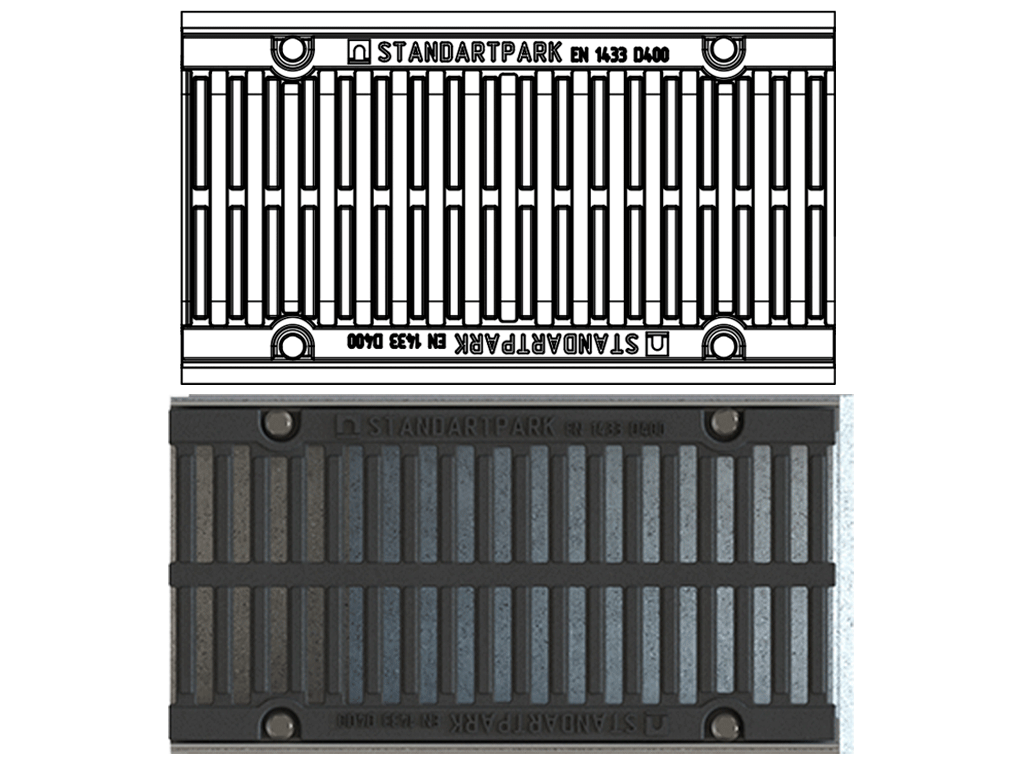 Пескоуловитель водоотводный фибробетонный серия PRO DN200 H600 с решеткой чугунной D400 (500x260x600мм)