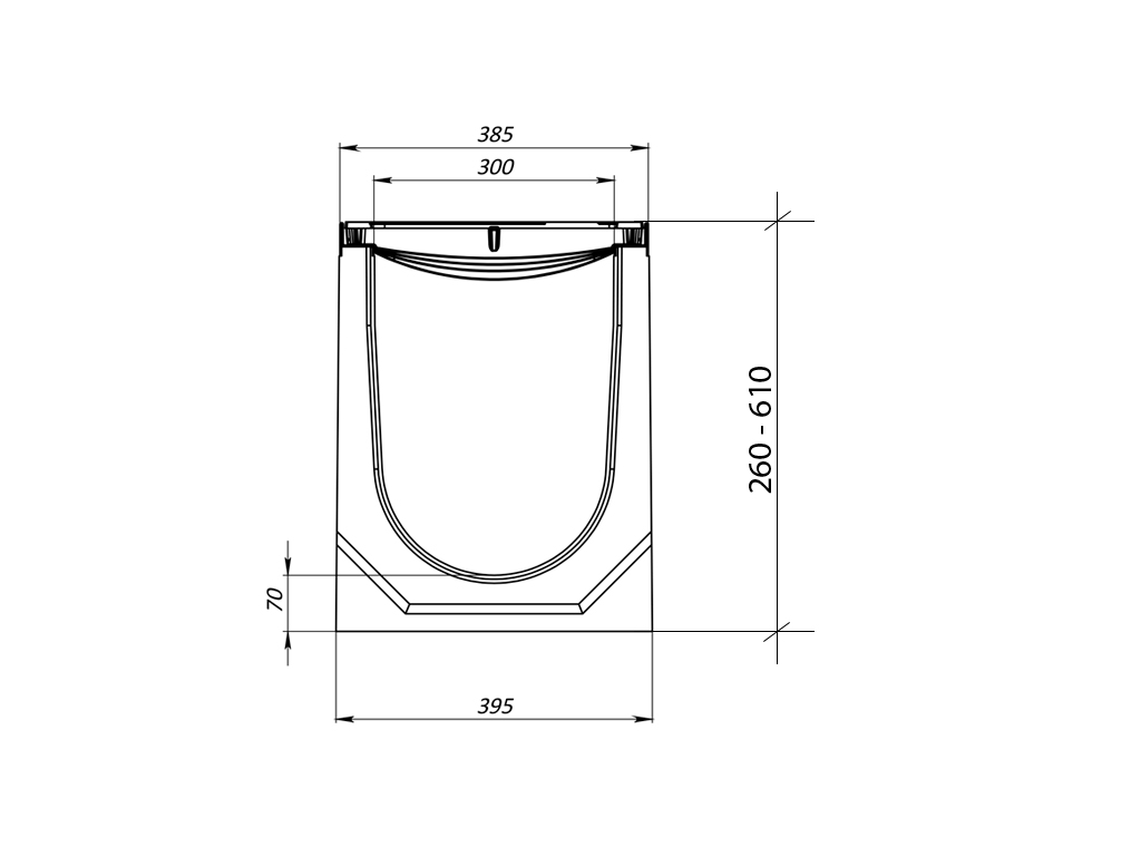 Rigolă carosabilă MEGA DN300 (H260 - H610 mm) din fibrobeton, cu grătare din fontă ductilă F900