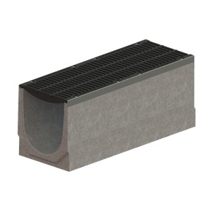 Лоток водоотводный фибробетонный серия PRO DN300 с внутренним уклоном H260-410мм и решетками чугунными класса D400 (1000x360x260-410мм)