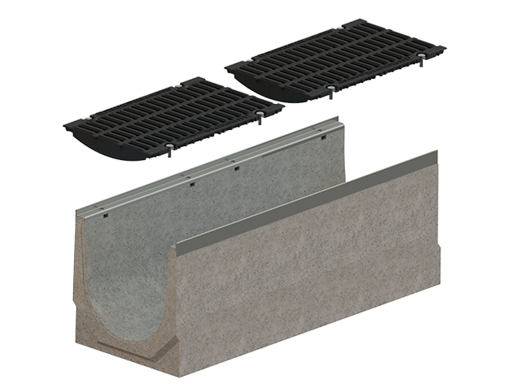 Лоток водоотводный фибробетонный серия PRO DN300 H360 с решеткой чугунной D400 (1000х360х360мм)