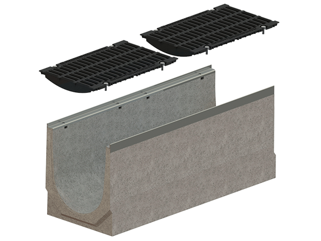 Лоток водоотводный фибробетонный серия PRO DN300 H410 с решеткой чугунной D400 (1000х360х410мм)