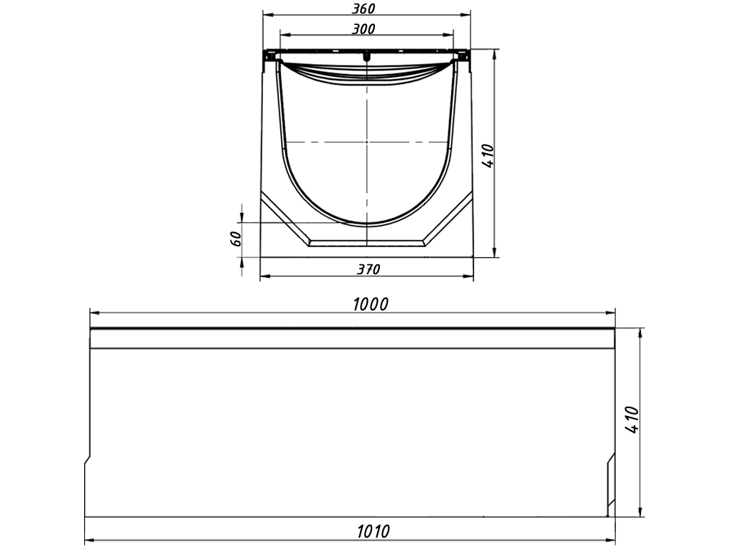 Лоток водоотводный фибробетонный серия PRO DN300 H410 с решеткой чугунной D400 (1000х360х410мм)