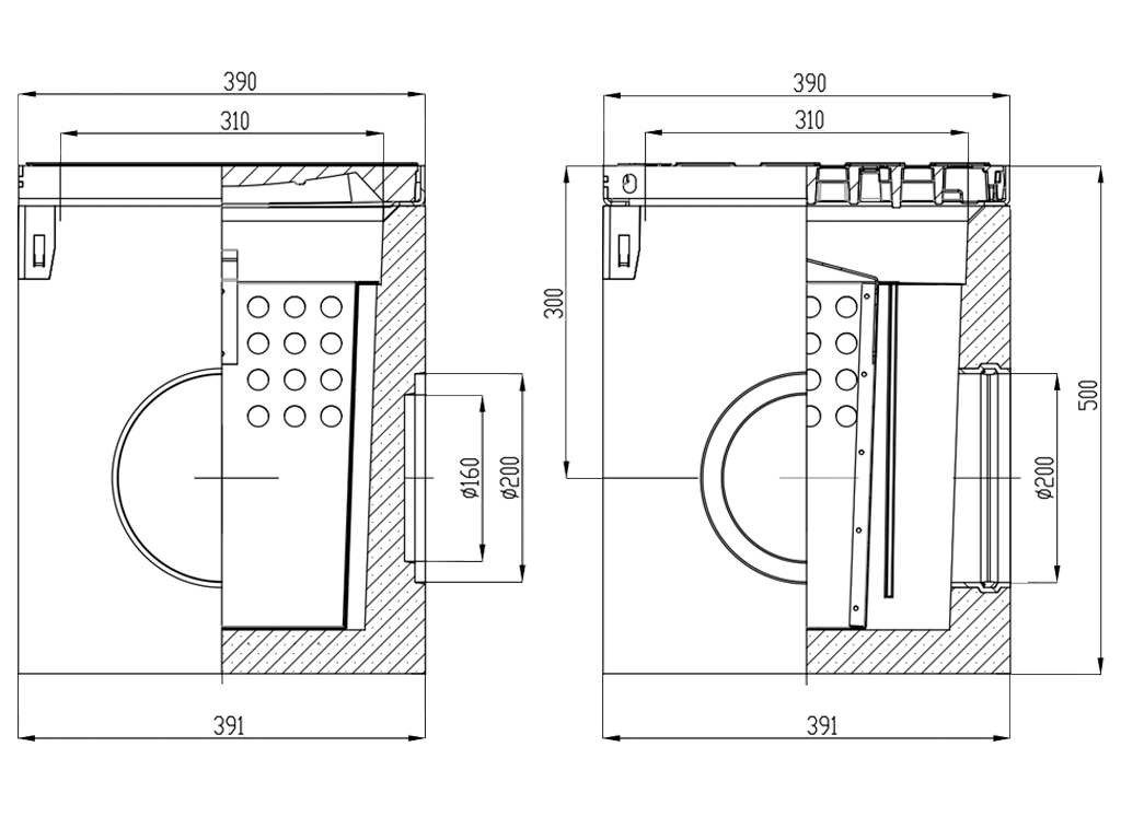 Дождеприемник ливневой фибробетонный PRO DN310 с корзиной и решеткой чугунной класс D400 (390x390xH500) 