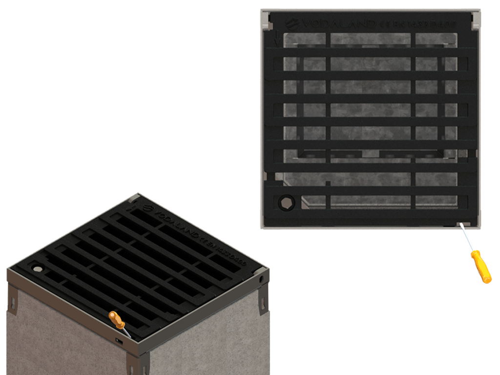 Дождеприемник ливневой фибробетонный PRO DN310 с корзиной и решеткой чугунной класс D400 (390x390xH500) 