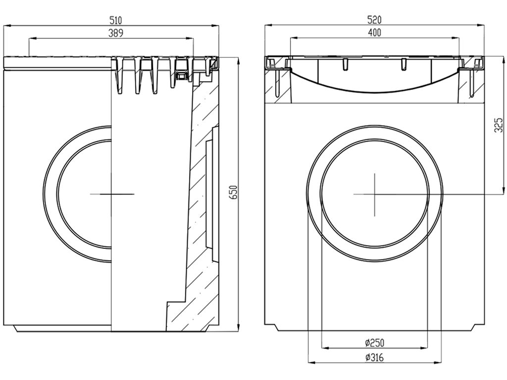 Дождеприемник фибробетонный MEGA DN400 с решеткой чугунной класс нагрузки E600, (верхняя часть)