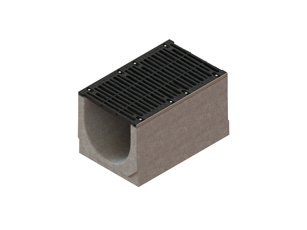 Rigolă carosabilă MEGA DN500 (H460 - H610 mm) din fibrobeton, cu grătare din fontă ductilă E600