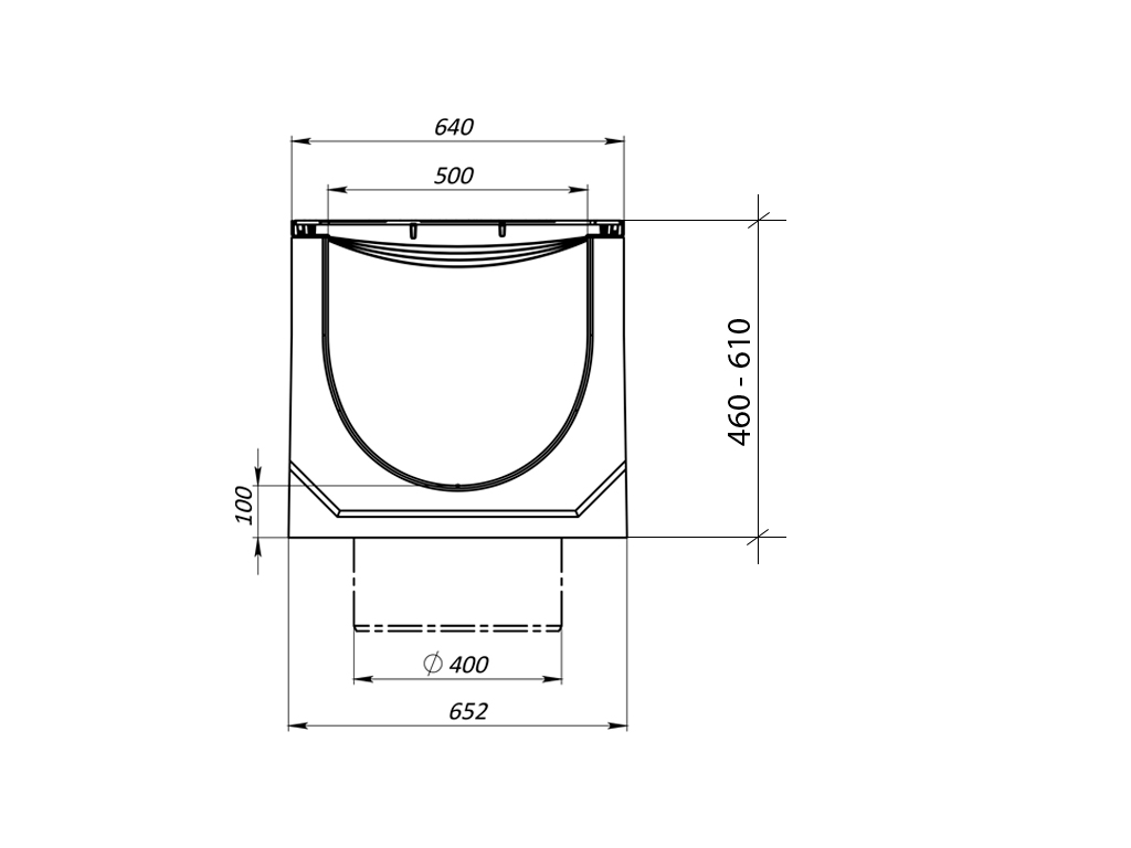 Rigolă carosabilă MEGA DN500 (H460 - H610 mm) din fibrobeton, cu grătare din fontă ductilă E600