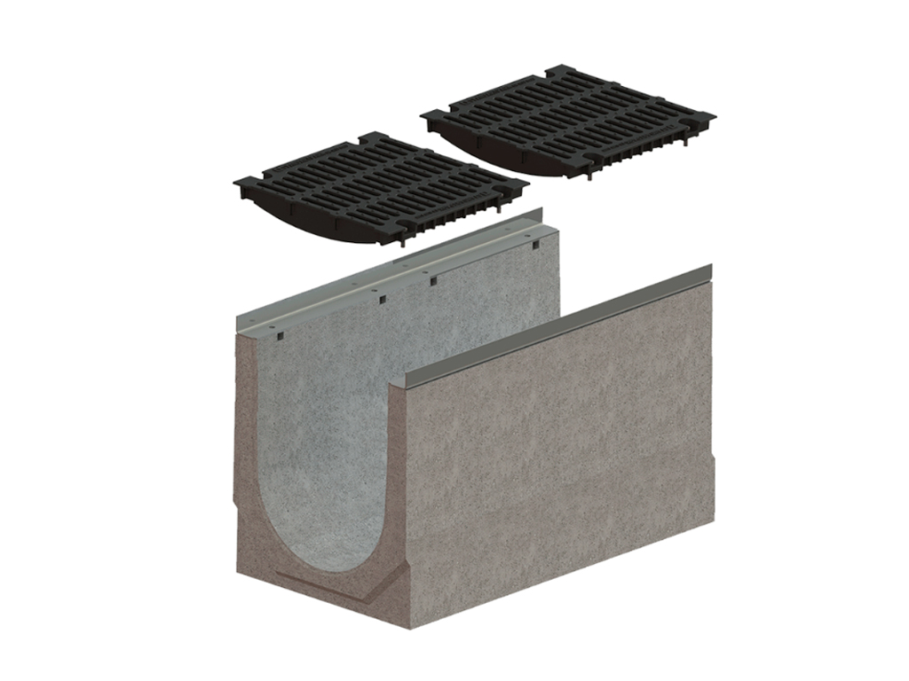 Rigolă carosabilă MEGA DN500 (H460 - H610 mm) din fibrobeton, cu grătare din fontă ductilă F900