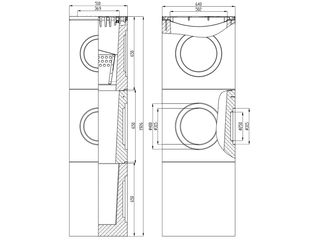 Дождеприемник фибробетонный MEGA DN500, трёхсекционный, с решеткой чугунной класс нагрузки E600