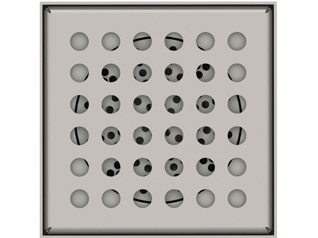 Трап INOX 200х200 с вертикальным выпуском D110, гидрозатвором, уловителем примесей и решеткой перфорированной класса L15 согласно EN1253