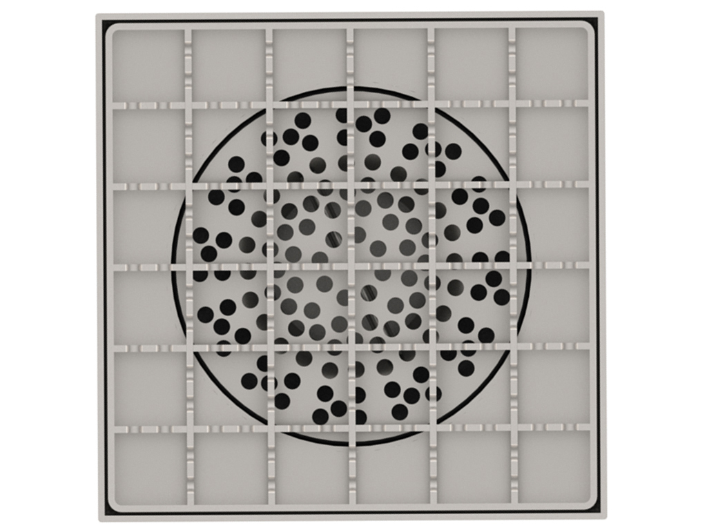 Трап INOX 200х200 с вертикальным выпуском D110, гидрозатвором, уловителем примесей и решеткой  ячеистой антискользящая класса L15 согласно EN1253