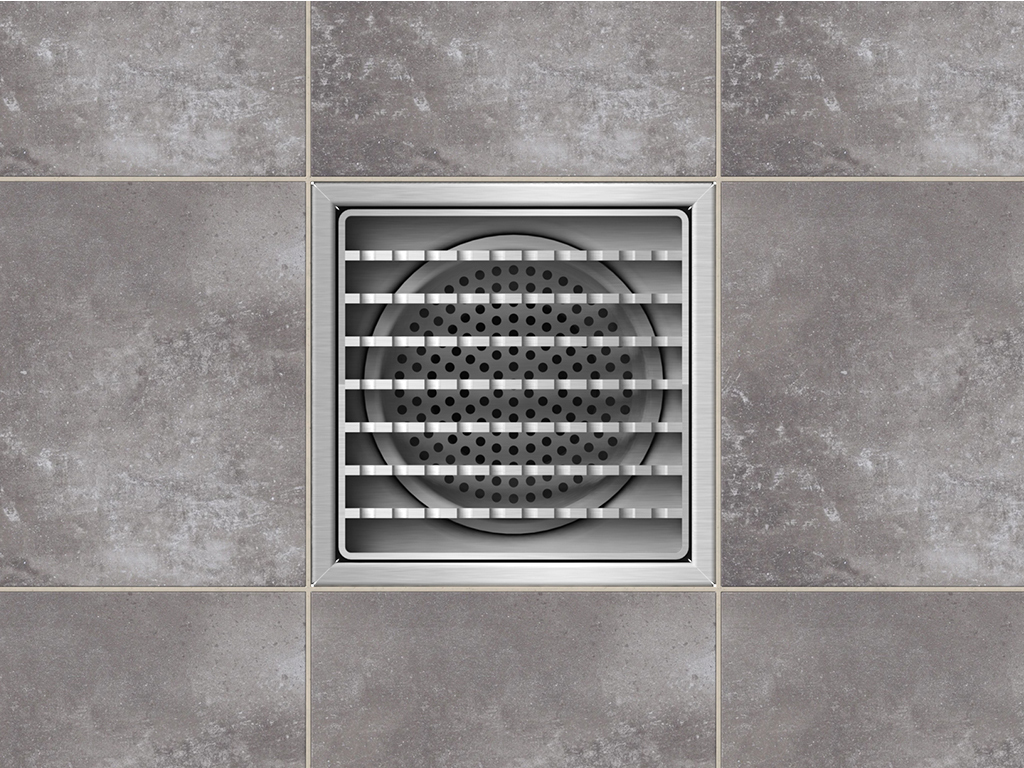 Трап INOX 200х200 с вертикальным выпуском D110, гидрозатвором, уловителем примесей и решеткой щелевой антискользящая, класс M125 согласно EN1253