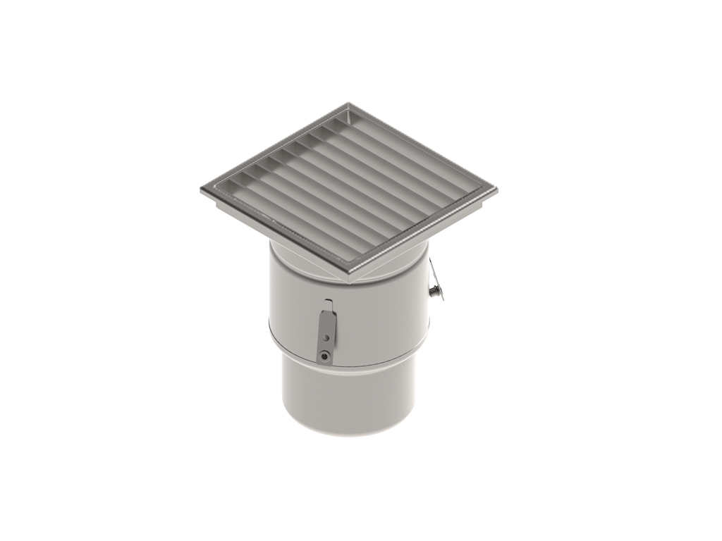 Трап INOX 250х250 с вертикальным выпуском D110, гидрозатвором, уловителем примесей и решеткой щелевой антискользящая, класс M125 согласно EN1253