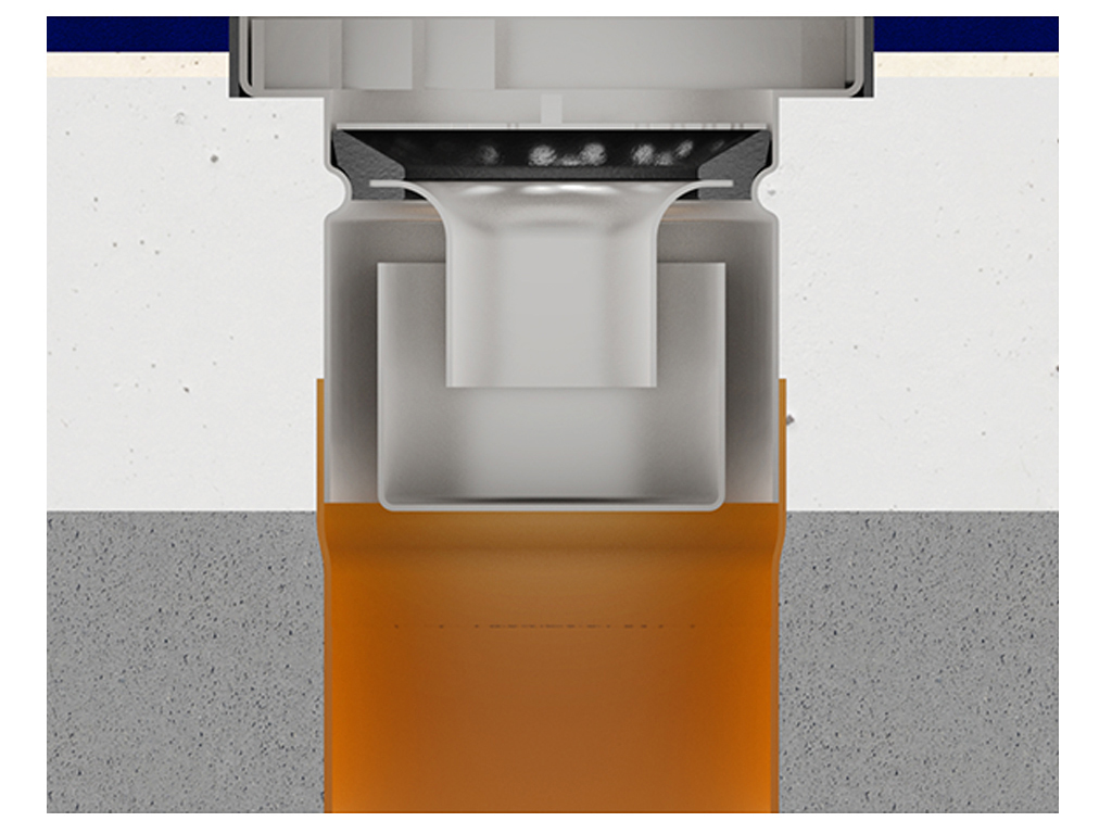 Трап INOX 250х250 с вертикальным выпуском D110, гидрозатвором, уловителем примесей и решеткой щелевой антискользящая, класс M125 согласно EN1253