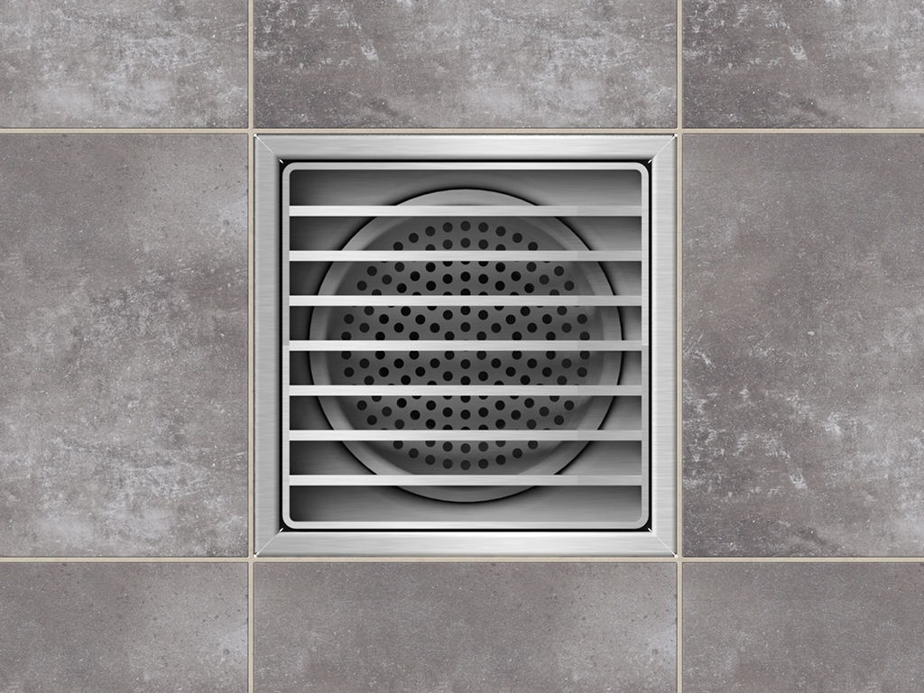 Трап INOX 250х250 с вертикальным выпуском D110, гидрозатвором, уловителем примесей и решеткой щелевой антискользящая, класс M125 согласно EN1253