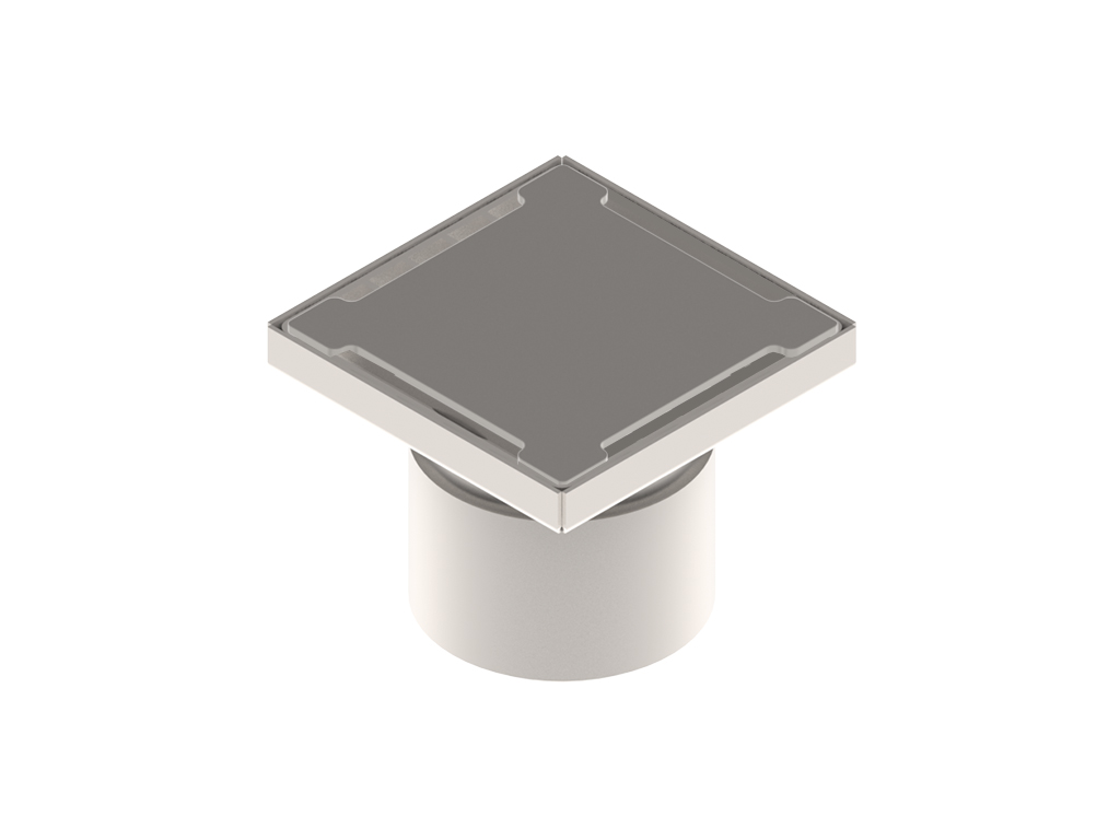 Трап INOX 150х150 с вертикальным выпуском D110, гидрозатвором, уловителем примесей и решеткой пластинчатой класса L15 согласно EN1253