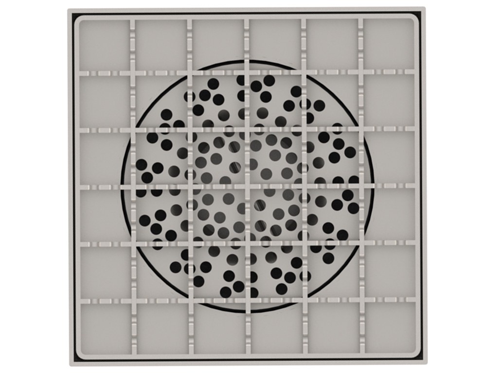 Трап INOX 150х150 с вертикальным выпуском D110, гидрозатвором, уловителем примесей и решеткой  ячеистой антискользящая класса L15 согласно EN1253