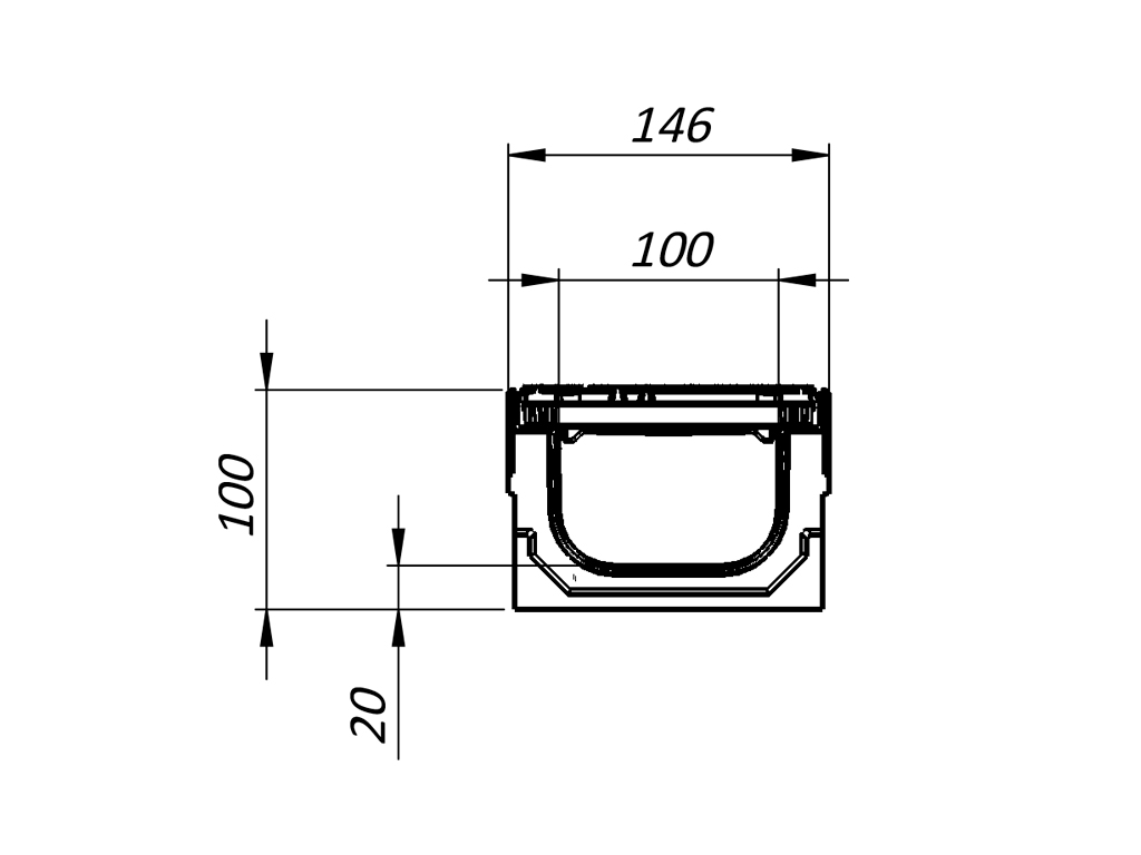 Rigolă din beton cu polimeri Pro DN100 H100 cu grătare fontă clasa de sarcini D400