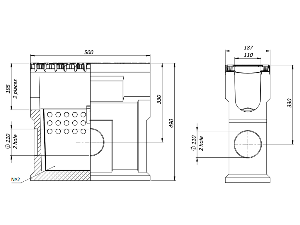 Cămin colector din beton cu polimeri MEGA DN110 H490 cu grătar fontă clasa de sarcini E600